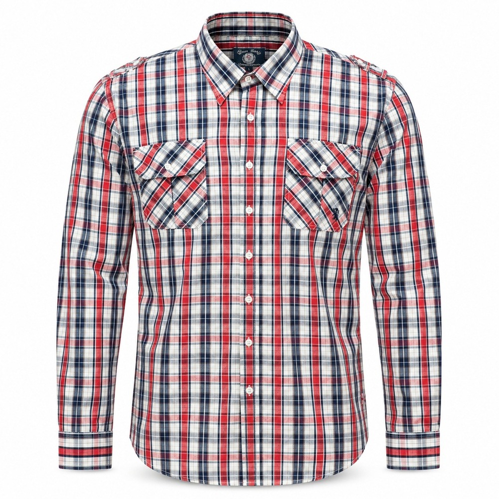 English Laundry Button Down Shirt Mens 2X Redโ Plaid Lions Crest Long Sleeve